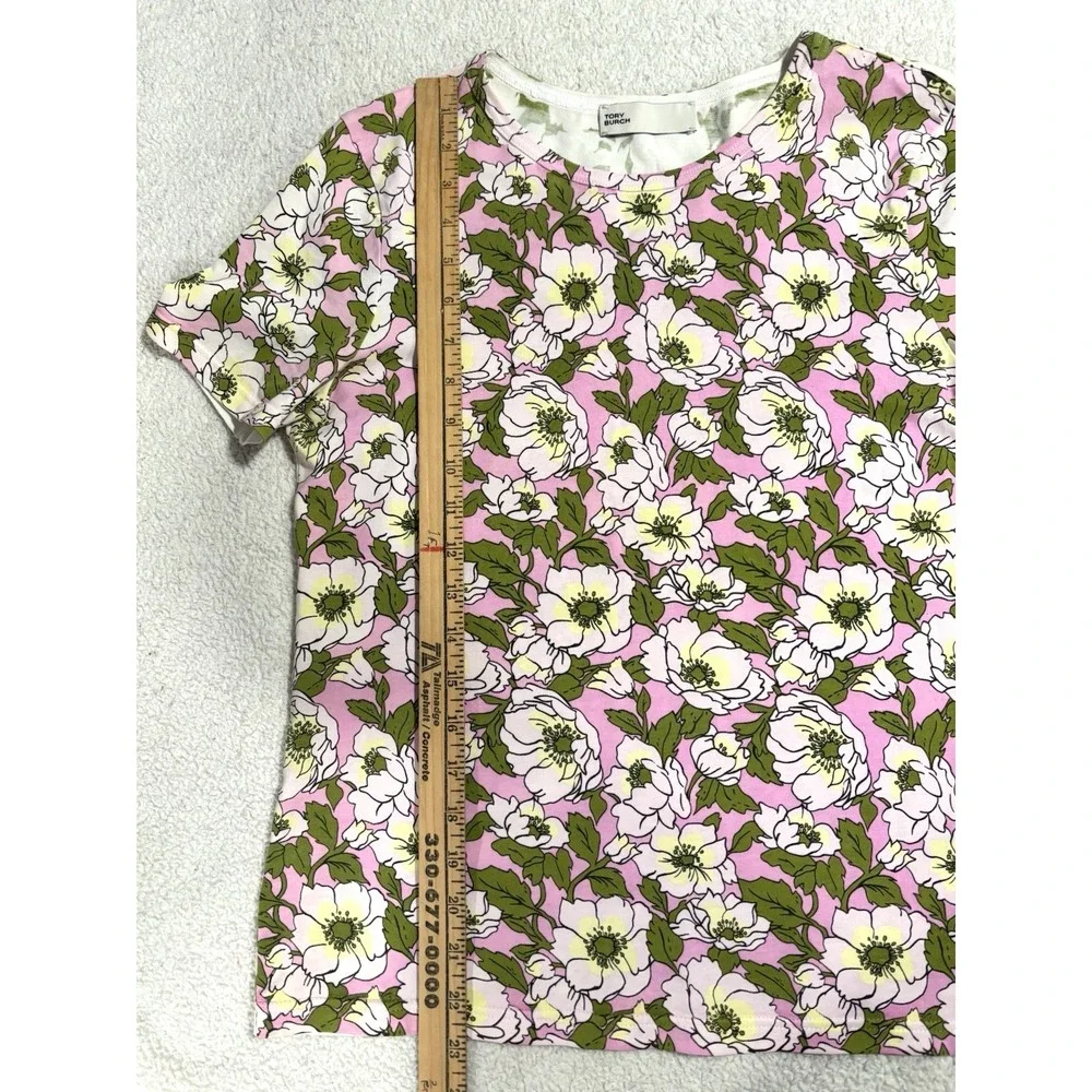 Tory‎ Burch Graphic Floral Multicolor Cotton Crew Neck Short Sleeve T-Shirt XS - Picture 3 of 6